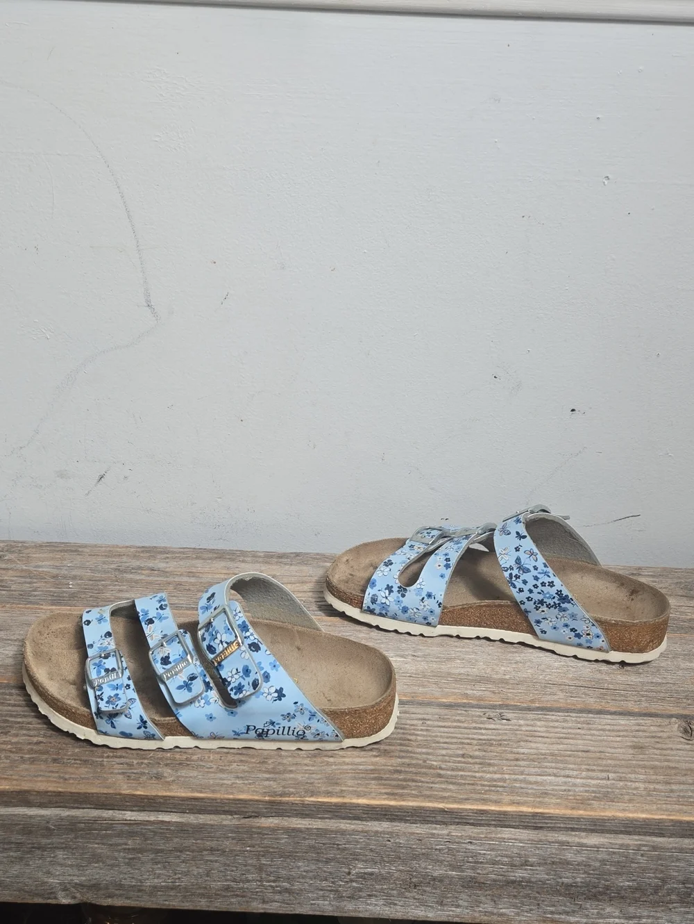 Papillio By Birkenstock Light Blue Floral Triple-Buckle Sandal